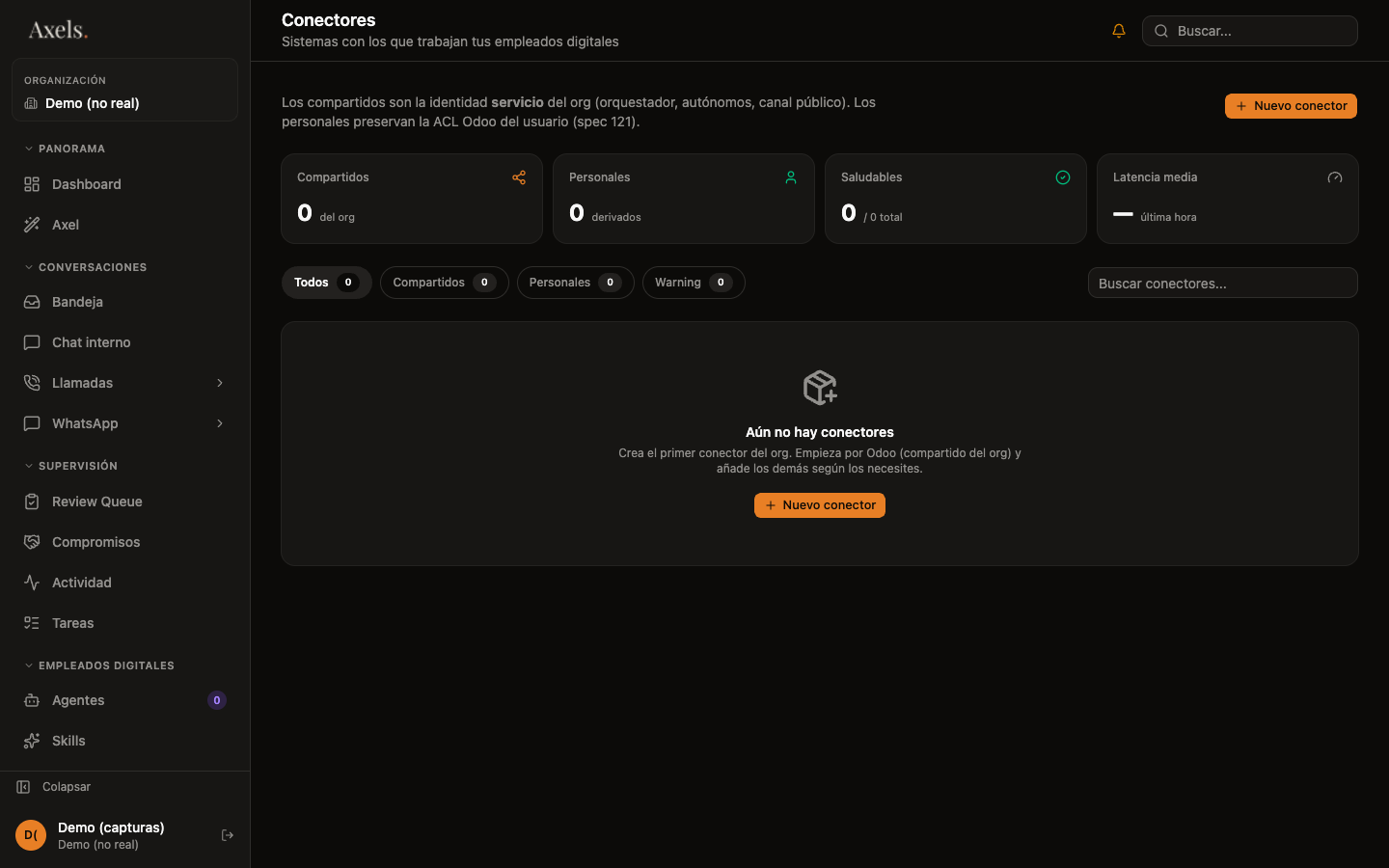 Lista de conectores vacía — primer uso