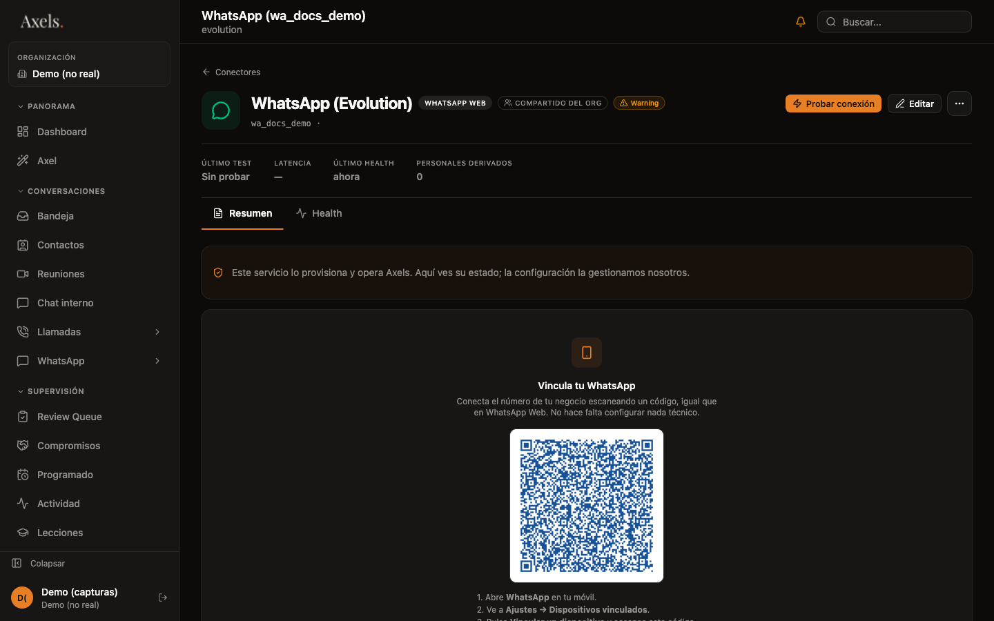 Código QR listo para escanear, con los pasos a seguir en el móvil